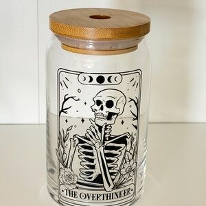 The Overthinker 16oz Libby Glass Tumbler with Bamboo Lid